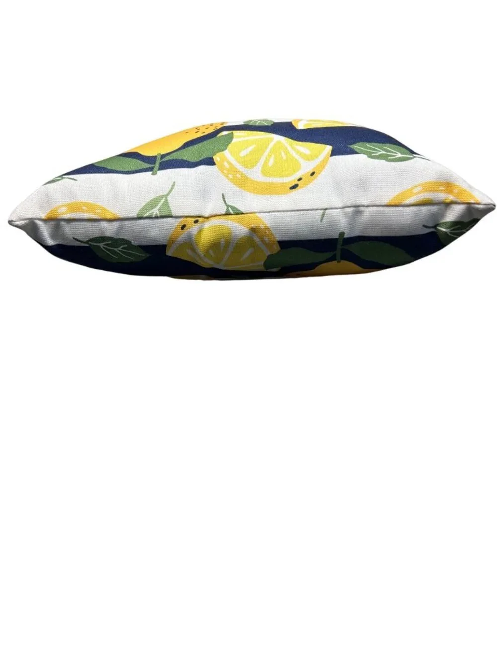 Lemon Print Throw Pillow - Yellow & Green On Navy Stripes - Indoor/Outdoor Decor